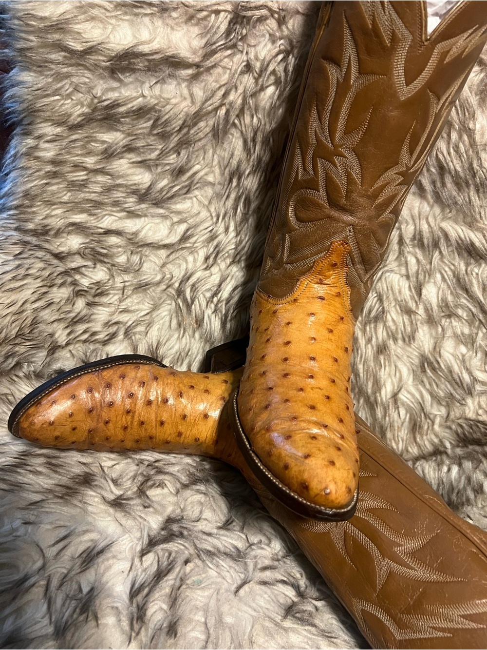 Tony Lama Pecan Brown and Tan Ostrich Western Boots Sz 8 B - Picture 6 of 14